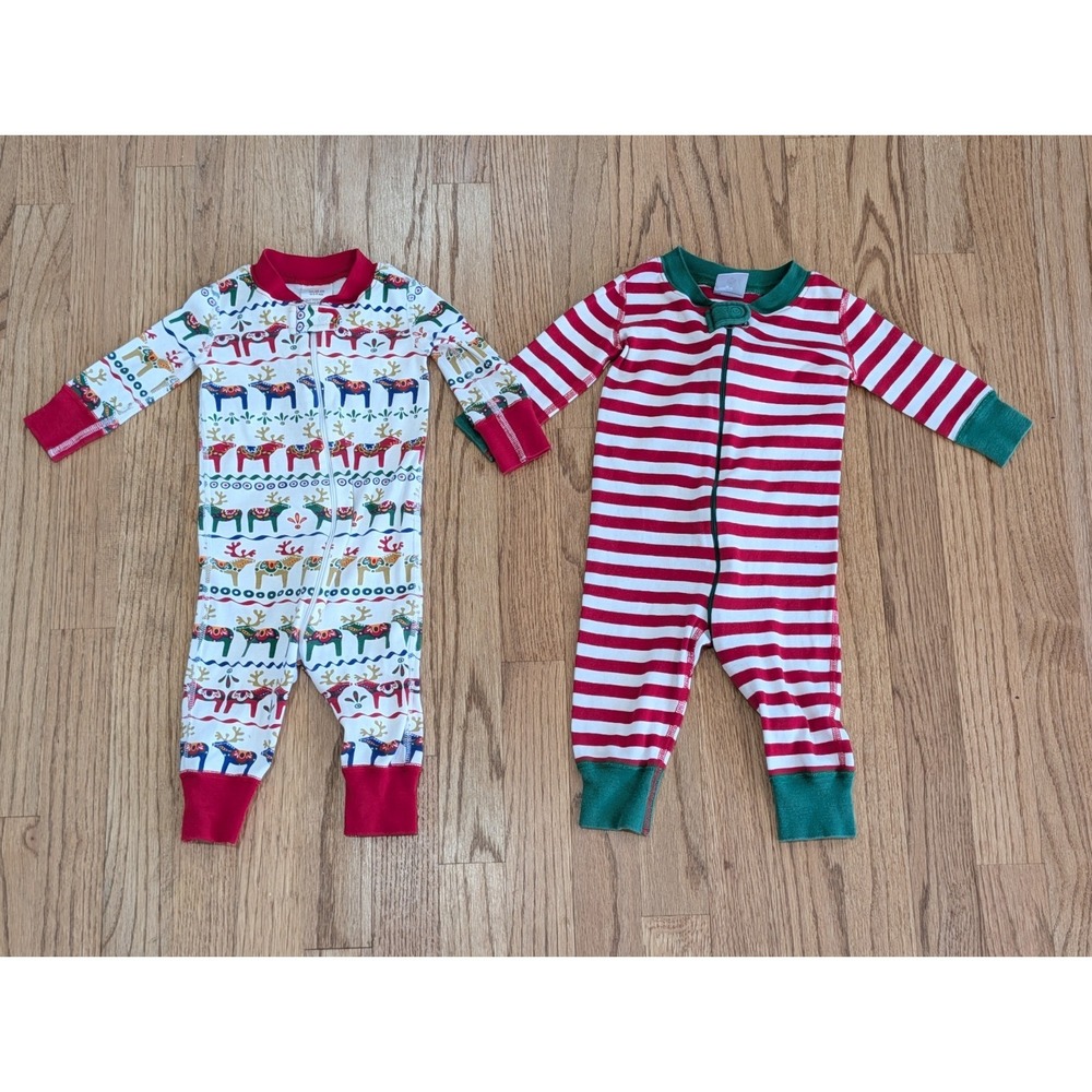 Hanna Andersson Christmas Pajamas Organic Cotton Reindeer 6-9 mth 60 cm lot of 2